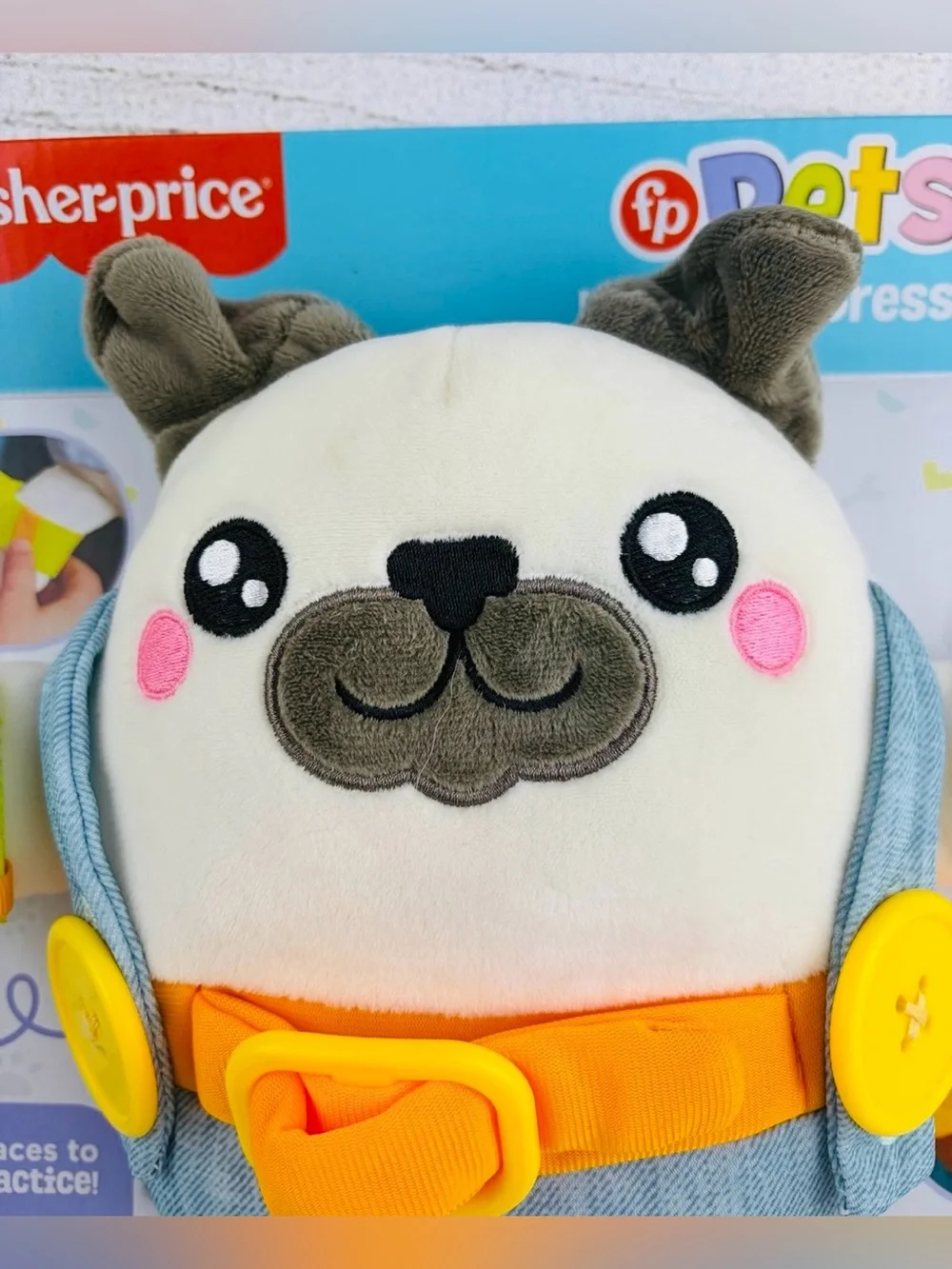 Fisher-Price Learn-To-Dress Plush Toy Pup Pug Dog With Buckles & Buttons New